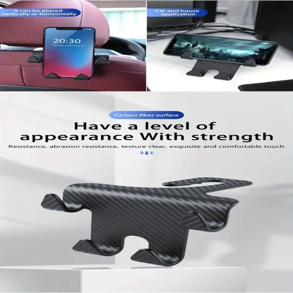 Car Seat Headrest Hook Carbon Fiber Mobile Phone Holder, Handbag, Purse, Coat
